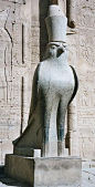 Statue d'Horus,une des plus anciennes divinités égyptienne.(homme tête de faucon),Temple d'Edfu. Imposante et gardienne de son temple.