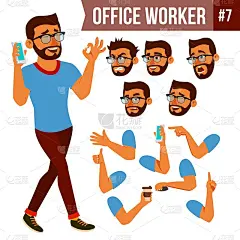 上班族向量。面对情绪，各种手势。动画创作集。业务的人。专业的内阁工人，官员，职员。独立卡通人物插画