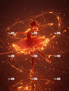 光画线条艺术，光画小动漫女孩，舞蹈芭蕾，全长镜头，令人惊叹的