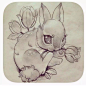 兔子插画手绘白兔纹身手稿