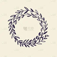 树叶编成的花环。手绘矢量插图。设计中的装饰元素