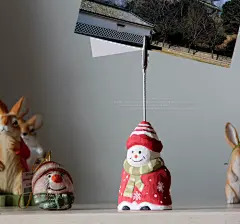 木雕手工雕刻做旧实木/圣诞雪人席位卡夹便签夹名片夹照片夹