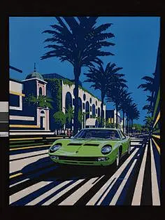 ABOVE: This year’s event poster, painted by Britishartist Tim Layzell, features the Lamborghini Miura, considered by most the first true “supercar,” the engineering and design pattern that all others adopted.
