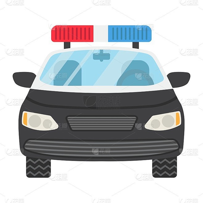 警车平面图标，交通和汽车，警察标志矢量图形，彩色固体图案上的白色背景，eps 10。 