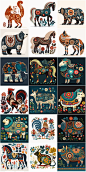传统民族风十二生肖动物海报插画装饰画龙元素图案矢量AI设计素材-淘宝网