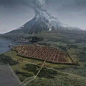 著名的意大利庞贝古城，画中还原了火山喷发下的庞贝