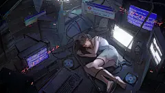 Anime 4000x2250 anime anime girls Serial Experiments Lain Lain Iwakura CRT Monitor wires computer Blue Screen of Death glitch art Windows 98 brunette short hair brown eyes