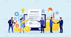 合同协议。电子文件签名。小商人检查合同文件,阅读隐私政策及条款和条件.商界人士签署正式文件