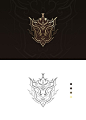 This may contain: the logo for an art nouveau fashion line, with gold and silver accents on black and white