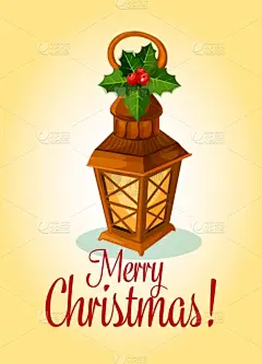 红色,贺卡,冬青树,浆果,式样,灯笼,冬天,庆祝