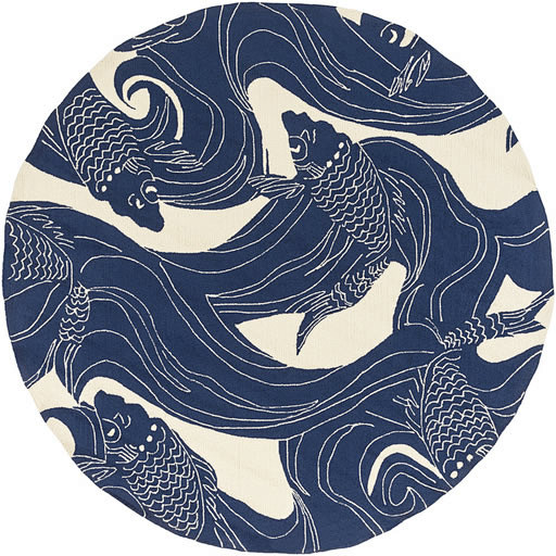 中式鲤鱼图案圆形蓝色地毯贴图