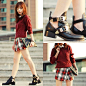 Choies Metal Buckle Cut Out Boots, Topshop Tartan Skorts, H&M Cable Knit Sweater