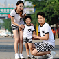 柏鹭2013新款夏装韩版短袖t恤亲子装 黑白条纹套装家庭装一家三口-tmall.com天猫
