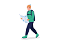 Guy with map in green coat semi flat color vector character