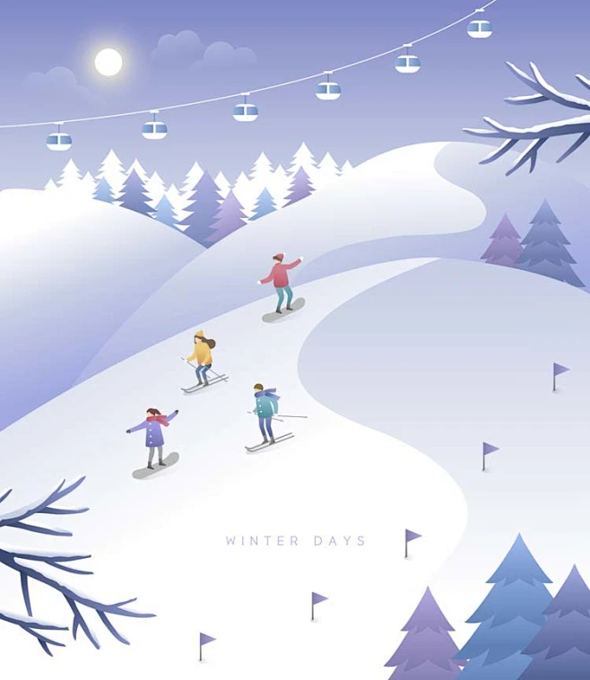 手绘插图冬天滑雪场堆雪人可爱儿童插画AI矢量设计素材 (4)-花瓣网