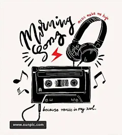 排版口号与盒式磁带 插图插画 