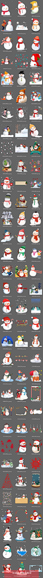 卡通手绘圣诞冬季雪人节日雪花堆雪地雪球圣诞帽装饰免抠素材N503