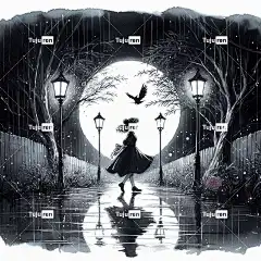 Ai产生的 女孩 动漫 漫画 特点 夜晚 月亮 满月 漫步 雨