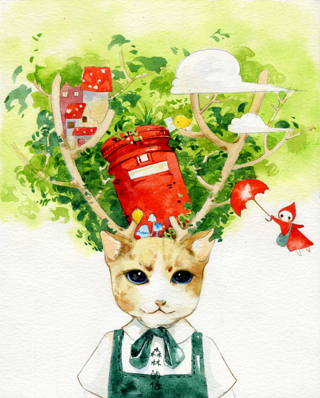 猫夫人M  的插画 森林的信