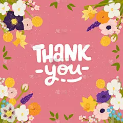 时尚的花卉谢谢卡。由春花和排版题词制成的手绘框架。明信片、婚礼请柬和手工绘制的融合设计.