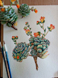 Only the background left to paint. Echeveria plant in flower. by waysam.tumblr.com: 