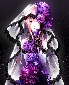 手绘插画 人物 风景 意境 美图 紫色 微光 花恋