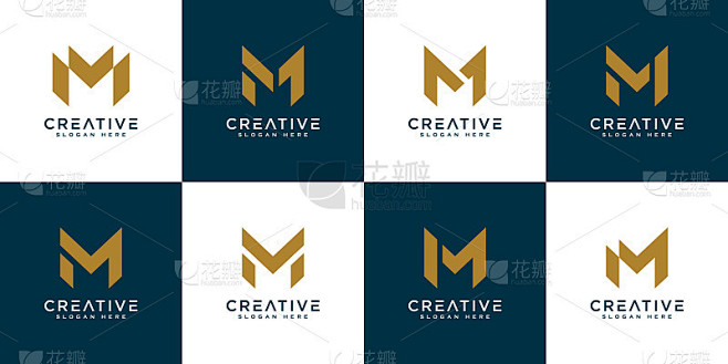 集合首字母M抽象图标矢量设计