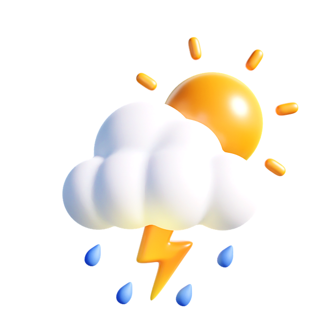 天气图标 气候 天气预报 太阳 云 下雨 月亮 3D插画Sunny + Rainy + Lightning