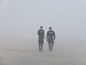 警察, 雾, 海边