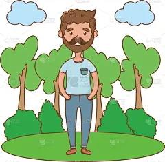 男人,头像,动画片,商务,摆拍,充满的,酷,时尚,站,微笑