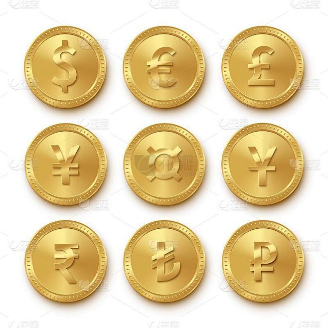 不同货币的金币图标