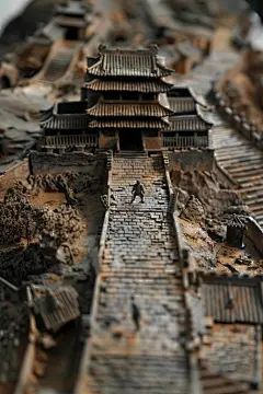 国潮山水建筑模型景观图