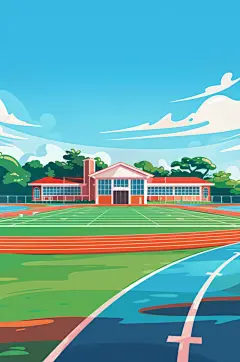 AI数字艺术扁平风校园球场操场插画-众图网