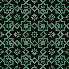 仿古无缝绿色背景方形星形十字花