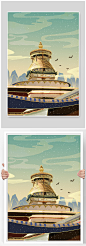 西藏白居寺地标建筑插画-众图网