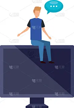 计算机,青年男人,对话气泡框,现代,酷,时尚,分离着色,男孩,坐,微笑