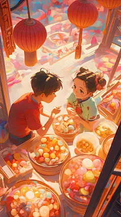 糖果屋，儿童插画，中国风