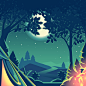 【可下载】12款自然景观星空森林夜晚户外露营山川河流AI矢量插画素材