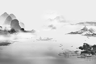 中国风黑白水墨山水背景画素材-水墨画-水...