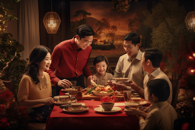 幸福团聚新年年夜饭阖家团圆摄影图