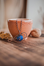 Bird necklace - copper jewelry - wire wrapped pendant - Romantic gift for her - Boho style necklace - Minimal necklace : So cute and gentle little bird - its may be a perfect for every day. Wire pendant made ​​of copper and blue agate. I have three option