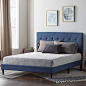 Amazon.com: LUCID LUKKCO01UB Upholstered Bed with Square Tufted Headboard -Linen Inspired Fabric –Sturdy Wood Build –No Box Spring Required Platform, King, Cobalt: Kitchen & Dining