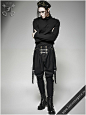 K-269bk Commander - men's black cotton trousers by Punk Rave | Fantasmagoria.shop - retail & wholesale Gothic clothes and accessories : Victorian Gothic vintage style riding breeches type pants. Synthetic leather straps can be adjusted or removed, can