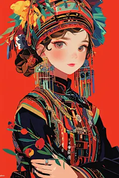 AI数字艺术扁平化民族风东方人物插画-众图网