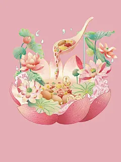 国潮插画藕粉包装绘制插画下载