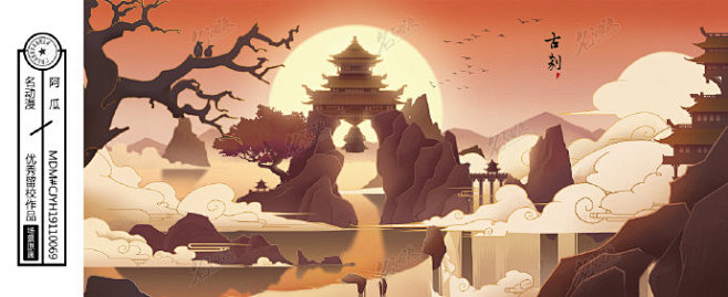 平面古风场景学生作品主要以国风元素为设计主题