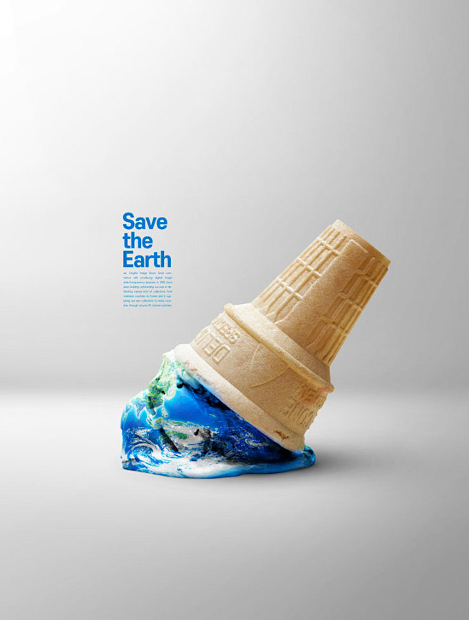融化冰淇淋保护地球概念海报设计韩国素材[...