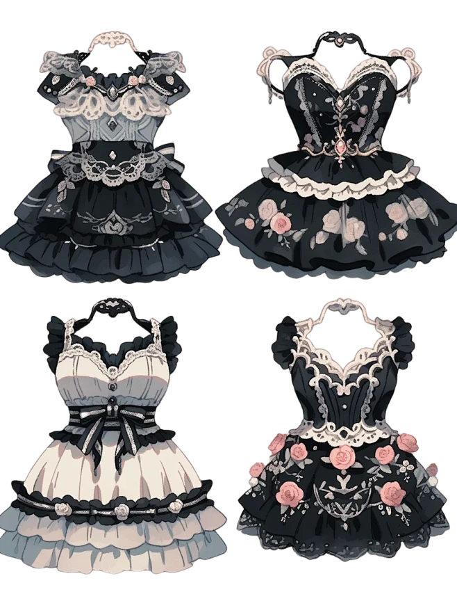 连衣裙｜oc穿搭洛丽塔服设手帐插画素材42弹-花瓣网