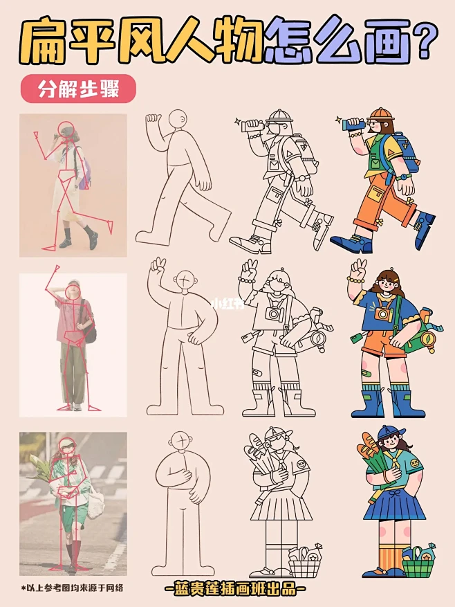 插画教程|4步学会扁平风人物画法（露营篇）-花瓣网