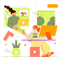 办公 开会 营销 金融 推荐 合作 工作 创意  手绘  占位符 图标 2D 卡通 插画 手绘 png 免抠 素材Work from home